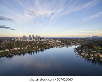 Bellevue Washington Cityscape And Meydenbauer Bay Aerial View