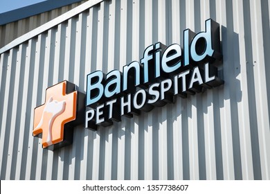 Bellevue, Washington / USA - April 1 2019: Banfield Pet Hospital Sign, At A Pet Smart Retail Chain