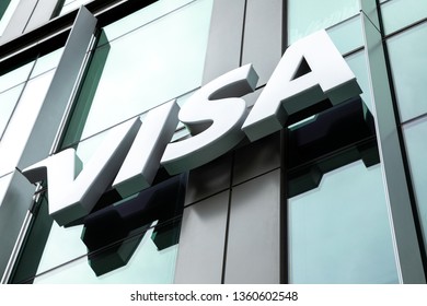 Bellevue, Washington / USA - April 2 2019:  Visa Sign At The Office For The Credit Card Company