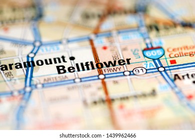 Bellflower. California. USA On A Geography Map