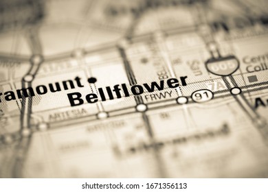 Bellflower. California. USA On A Geography Map