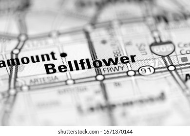 Bellflower. California. USA On A Geography Map