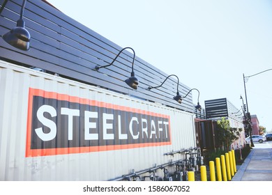 Bellflower, California/United States - 11/09/2019: A Street Side Sign For The Food Marketplace Known As Steelcraft Bellflower