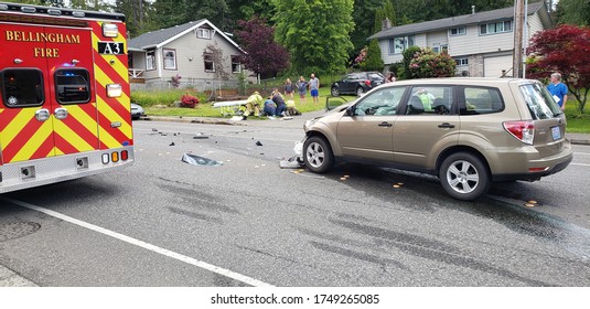 Bellingham, Washington - June 4, 2020: Car crash on Lakeway Drive