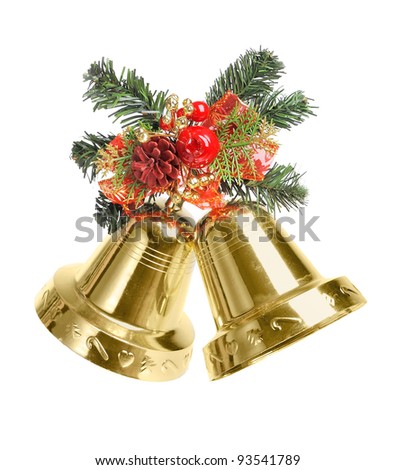 Bells with Christmas decoration isolated on white background
