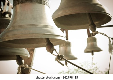 a lot of bells in a church