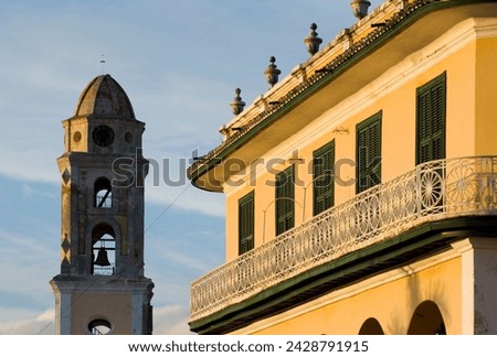 Belltower of the iglesia y covento de san francisco and the palacio brunet, now museo romanitico, trinidad, unesco world heritage site, cuba, west indies, central america