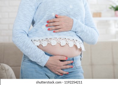 Belly Of A Middle Aged Woman During Pregnancy. Late Pregnancy Concept