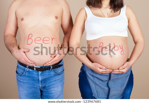 Belly Pregnant Wife Husband Humorous Inscription Stock Photo (Edit Now ...