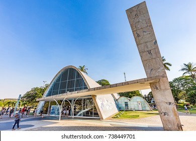 BELO HORIZONTE, BRAZIL - 14, OCTOBER, 2017: An exterior view of the church of Saint Francis of Assis. Designed by Oscar Niemeyer, AKA The Pampulha Church, Minas Gerais, Brazil.