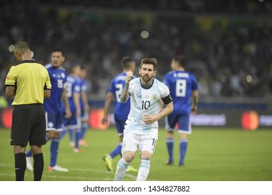 BELO HORIZONTE, BRAZIL - JUNE 19, 2019: Lionel Messi of Argentina during the 2019 Group B America's Cup match between Argentina and Paraguay at the Mineirao stadium.