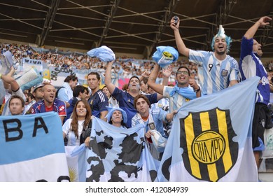 Belo Horizonte, Brazil - June 21, 2014: Argentina fan during the FIFA 2014 World Cup. Argentina is facing Iran in the Group F at Minerao Stadium