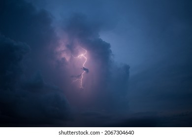 BELO HORIZONTE, BRAZIL - Oct 25, 2021: Belo Horizonte, Minas Gerais, Brazil - October 24 2021: Lightning burst through dense clouds above Belo Horizonte, Brazil