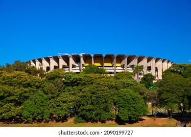 Belo Horizonte, Minas Gerais, Brazil - December 10, 2021: Mineirão Stadium seen from Lagoa da Pampulha.
