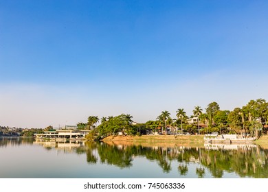 Belo Horizonte, Minas Gerais, Brazil. View of Pampulha Lake in a beautiful sunny day and blus sky
