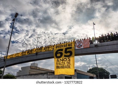 Belo Horizonte/MG/Brazil - March 02nd 2019: Protest Against the New Pension Fund Reform Sent to National Congress From Brazilian President Jair Bolsonaro 