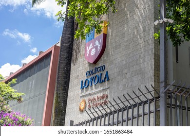 Belo Horizonte/Minas Gerais/Brazil - FEV 20 2020: Detail Of The Facade Of Loyola College