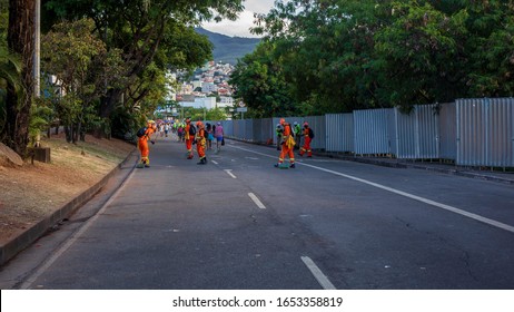 Belo Horizonte/Minas Gerais/Brazil - FEV 22 2020: Street-sweeper at the Belo Horizonte Street Carnival