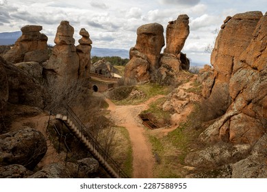 The Belogradchik Rocks are a group of strangely shaped sandstone and conglomerate rock formations located on the western slopes of the Balkan Mountains near the town of Belogradchik, Bulgaria.