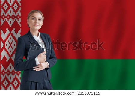 Belorusian businesswoman on the flag of Belorus digital  nomad, business, startup concept