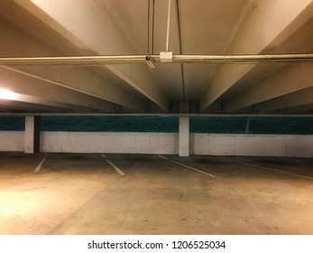 A Below Grade Parking Garage Early In The Morning.