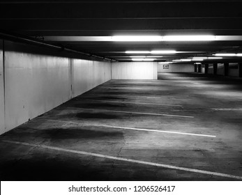 A Below Grade Parking Garage Early In The Morning.