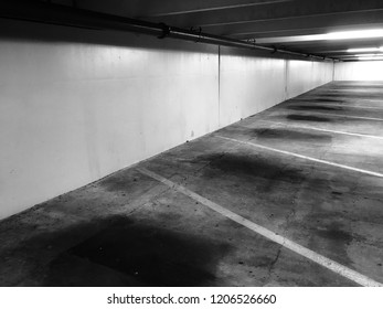 A Below Grade Parking Garage Early In The Morning.