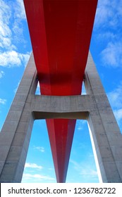 Högakustenbron from below. A massive bridge going high up in the sky. Part of E4 bringing Europe together. 
