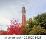 A below view of the Joseph Chamberlain memorial clock tower in Birmingham University, United Kingdom