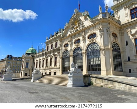 Belvedere Palace, Belvedere Palace building and gardens and  statues, Vienna, Austria, outdoors