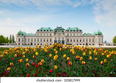 Belvedere palace Vienna Austria with spring flowers