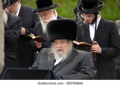 Belz, Ukraine - May 11, 2015: Rabbi Yissachar Dov Rokeach of Belz (fifth Belzer rebbe) on tombs of Tazdikim in Belz town, Lviv region.