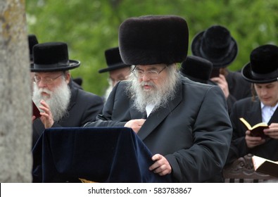 Belz, Ukraine - May 11, 2015: Rabbi Yissachar Dov Rokeach of Belz (fifth Belzer rebbe) on tombs of Tazdikim in Belz town, Lviv region.