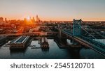 Ben Franklin Bridge Drone Shot, Philadelphia PA Sunset