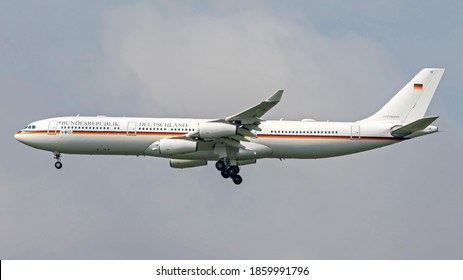 Ben Gurion Airport - January 22, 2020: Airbus A340 Of The German Government Comes Into Land At Ben Gurion Airport With A Delegation From Germany Arrives For 75th Anniversary Of Auschwitz Liberation