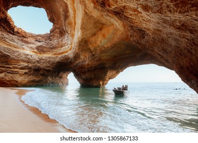 Benagil Cave, Algarve, Portugal. Ocean in the grotto