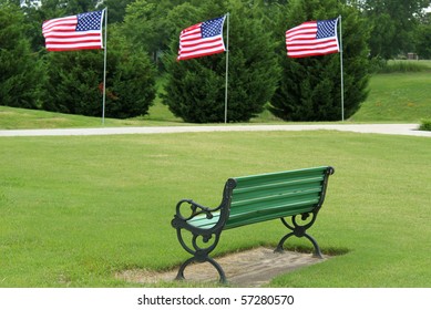Bench with American flags