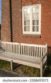 bench in front of brick building