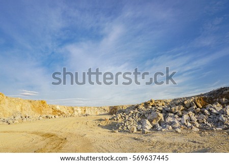 Bench of limestone in quarry, mining