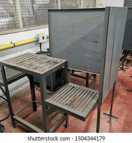 The Bench Metal Old Dirty Table In Job Shop Floor In Factory