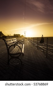 Bench On Coney Island Boardwalk