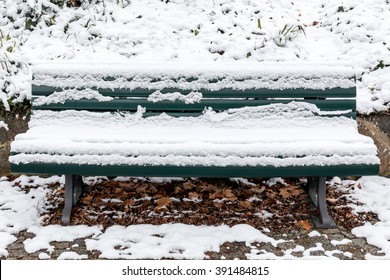 Bench In The Park With Snow