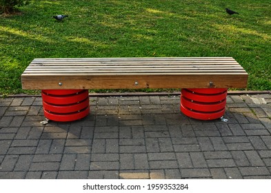 Bench in a public park.City Park.original beautiful and unusual bench modern design. - Shutterstock ID 1959353284