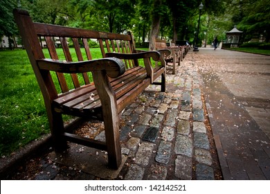 A Bench In The Rittenhouse Square Park In Philadelphia, Pennsylvania.