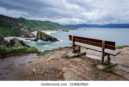 bench to sit next to the cliffs of the coast of Galicia