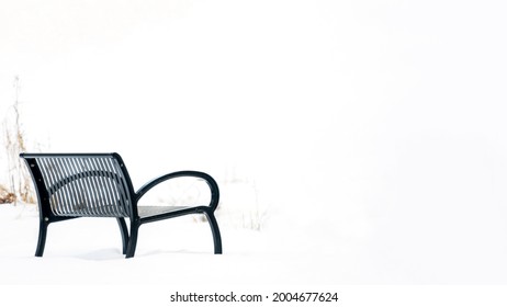 A Bench Sits In Stark Contrast To The Snow.