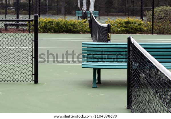 Bench Tennis Nets Fence On Top Stock Photo Edit Now 1104398699