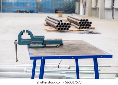 Bench Vise On Construction Site