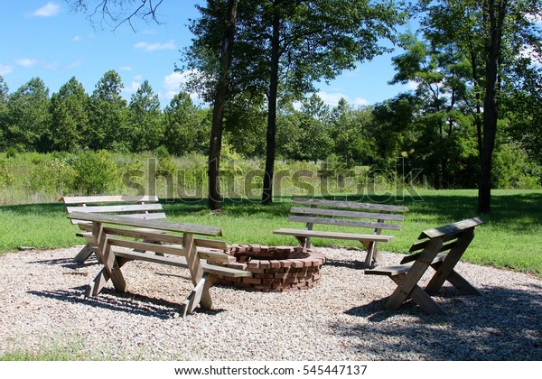 Benches Around Fire Pit Stock Photo Edit Now 545447137