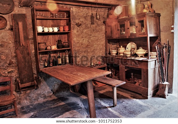 Benches Folding Tables Old Wood Rural Stock Photo Edit Now